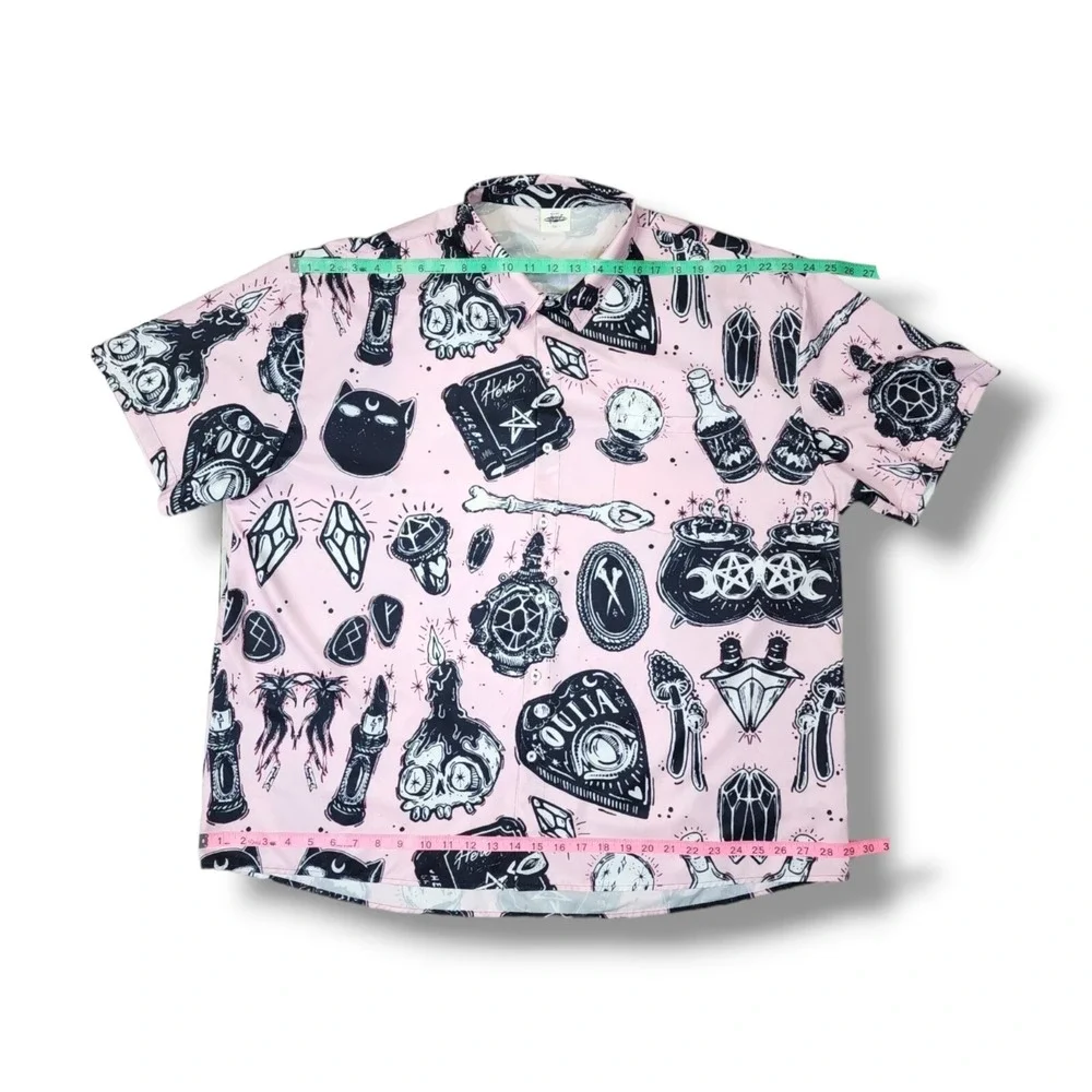 FYDUDE Catch The Waves Ken Style Halloween Short Sleeve Pink Shirt Men's 3XL‎